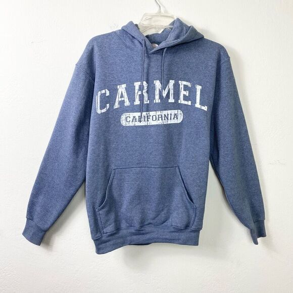 Teemax Carmel California Grey Blue Graphic Spellout Hoodie Sweatshirt Size S - Picture 1 of 5